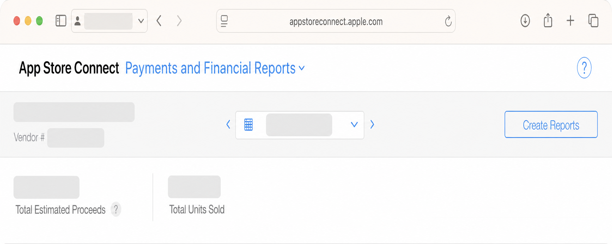 App Store Connect Payments and Financial Reports showing Vendor number location