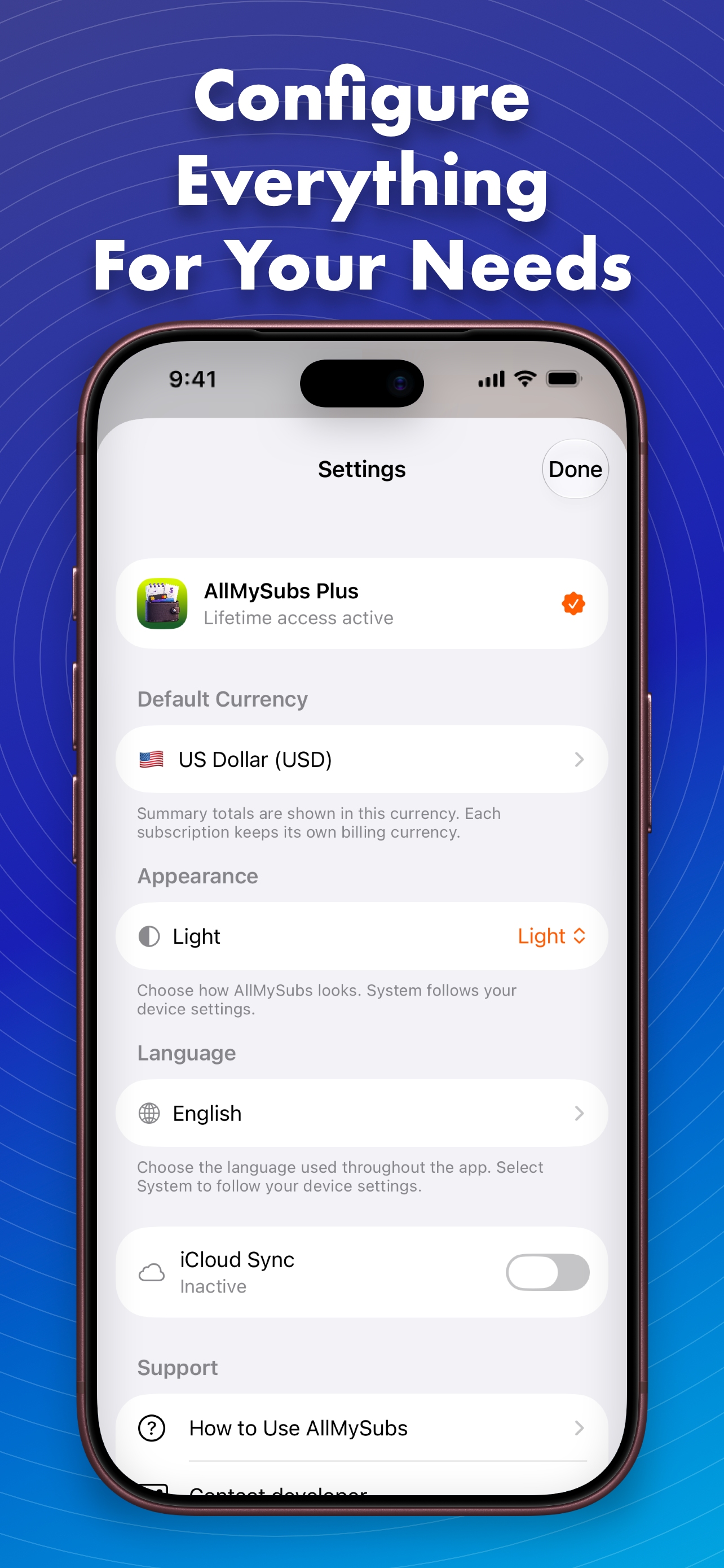 AllMySubs private iCloud sync and backup